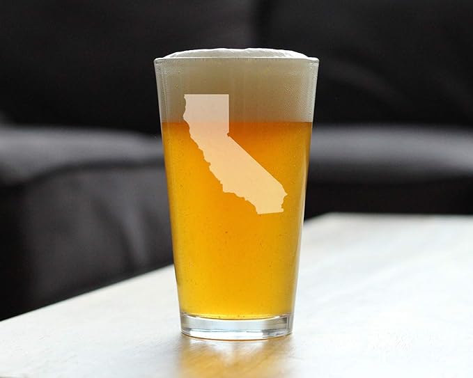 Bevvee California State Outline Pint Glass for Beer - State Themed Drinking Decor and Gifts for Californian Women & Men - 16 Oz Glasses