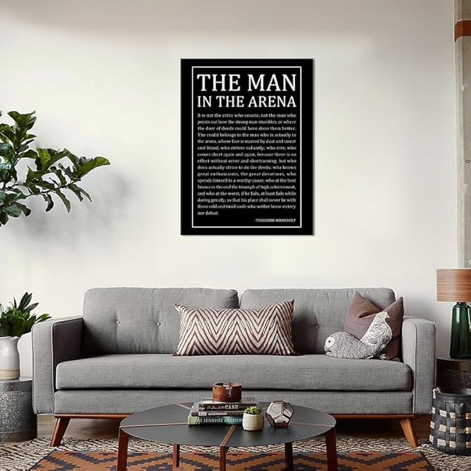 The Man In The Arena Quotes Inspirational Poster Motivational Wall Art Inspiring Canvas Prints Artwork for Office Living Room Modern Home Decor Painting Pictures Stretched and Framed [30''Wx 40''H]