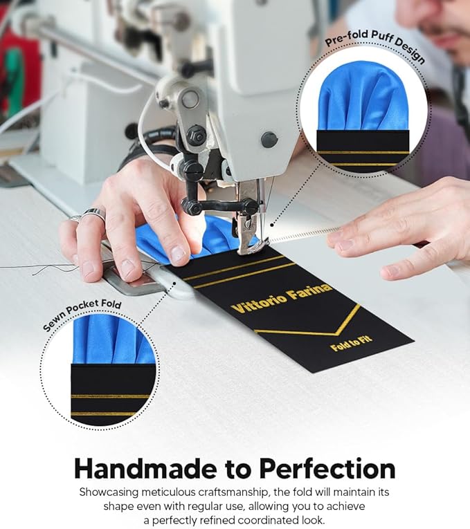 Premium Pre-Folded Four-Point Suit Pocket Square for Men with Sewn Pocket Fold