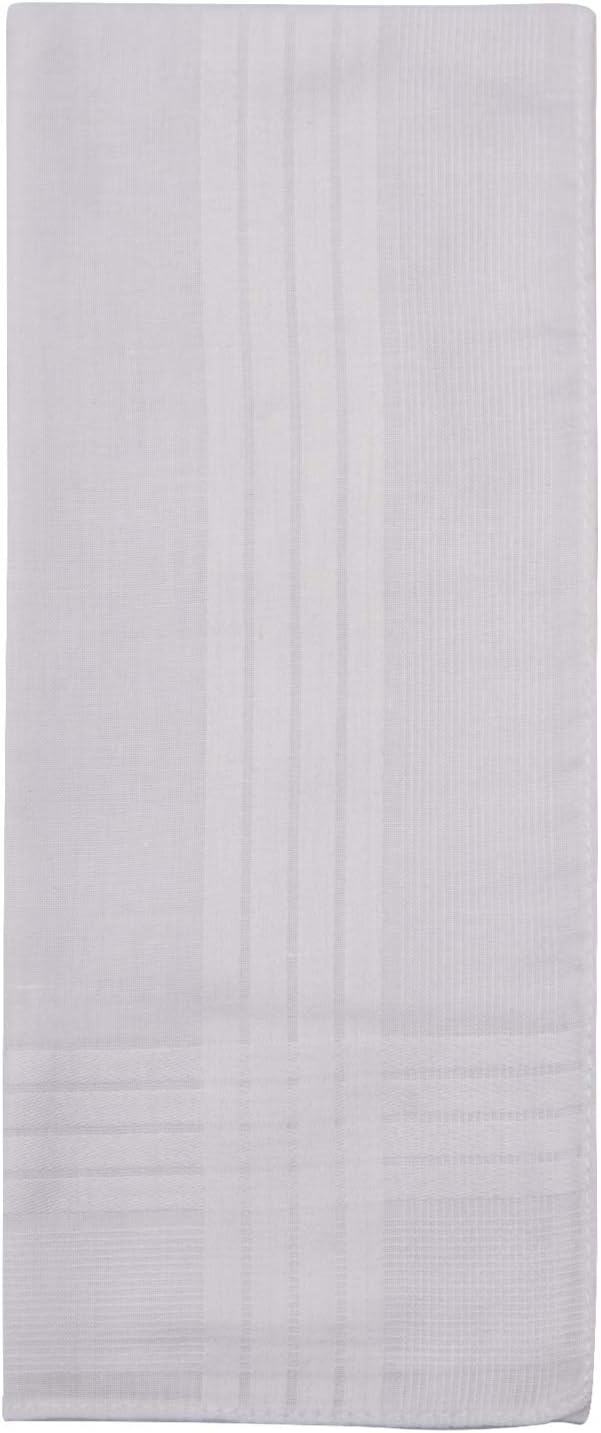 Perry Ellis 12 Pack Handkerchief (Permanent Press White with Satin Cord, 16" x 16")