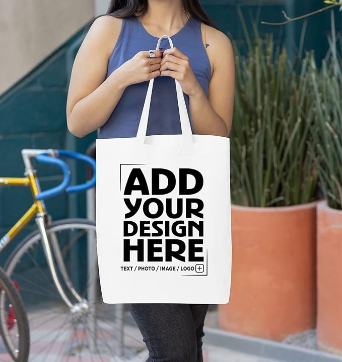 shop4ever Personalized Custom Design Your Own Eco Cotton Tote Reusable Shopping Bag Customizable Gift