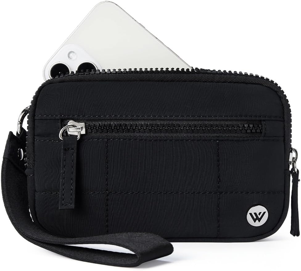 WESTBRONCO Wristlet Wallets for Women Nylon Quilted RFID Wallet with 3 Zipper Purse for Travel