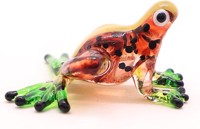 WitnyStore 1½" Brown Yellow Black Dot Frog Artistic Blown Glass Figurine Premium Hand-Blown Statue Tabletop Decoration Unique Collectible for Adult Collectors Handcrafted Elegant Home Room Decor