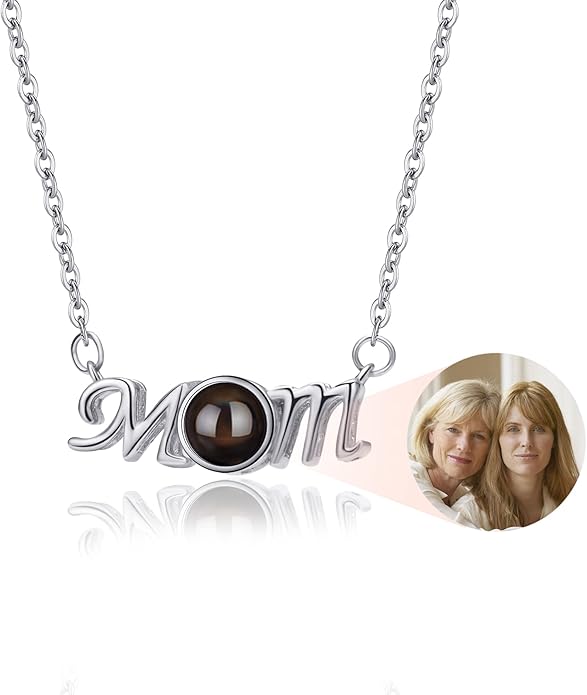 SUPHELPU Personalized Mother's Day Gifts for Mom From Daughter - Custom Photo Necklace With Picture Inside - Projection Necklace for Mom - Memorial Gift