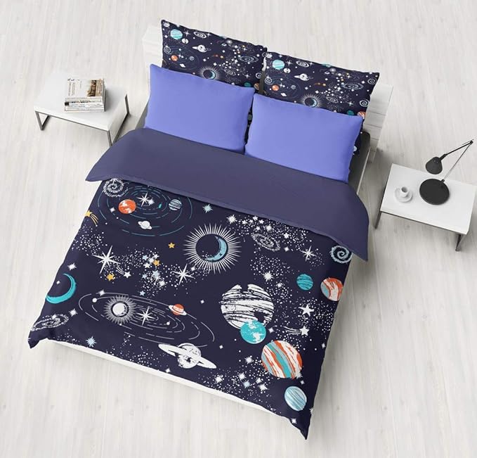 Galaxy Space Comforter Sets Twin Size Boys Universe Adventure Stars Printed Kids Bedding
