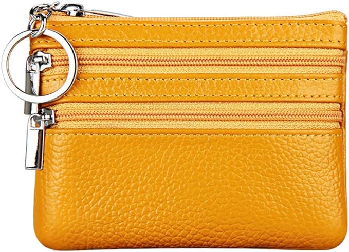 Women's Genuine Leather Coin Purse Mini Pouch Change Wallet with Keychain