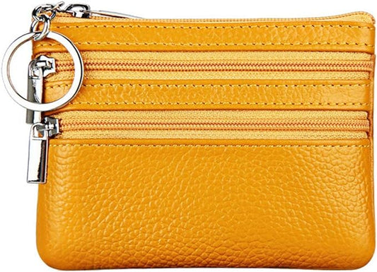 Women's Genuine Leather Coin Purse Mini Pouch Change Wallet with Keychain