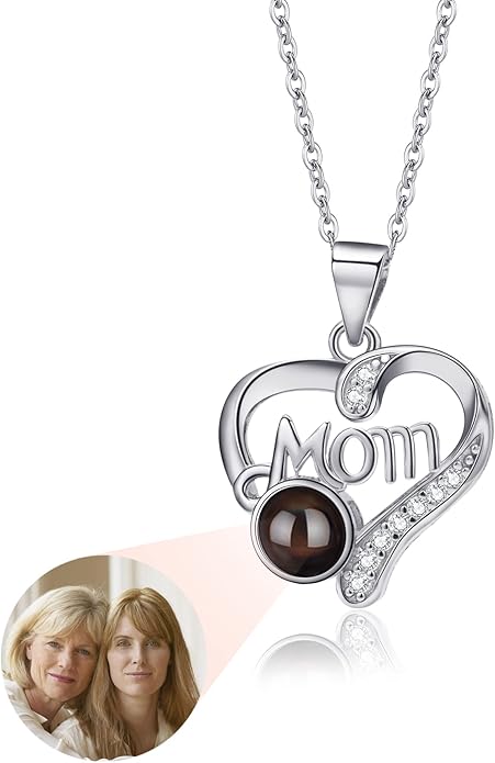 SUPHELPU Personalized Mother's Day Gifts for Mom From Daughter - Custom Photo Necklace With Picture Inside - Projection Necklace for Mom - Memorial Gift