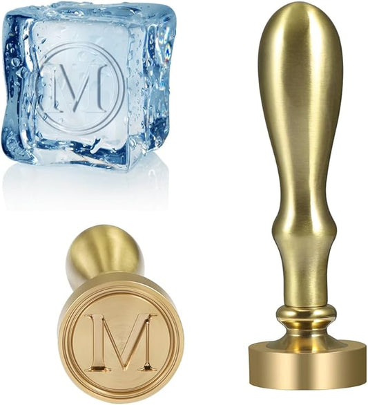 Ice Cube Stamp for Cocktails Ice Stamp Brass Head with Handle, Ice Branding Stamp for Ice Cubes Cocktail Whiskey Drinks Party Wedding Making DIY Crafting (Letter M)