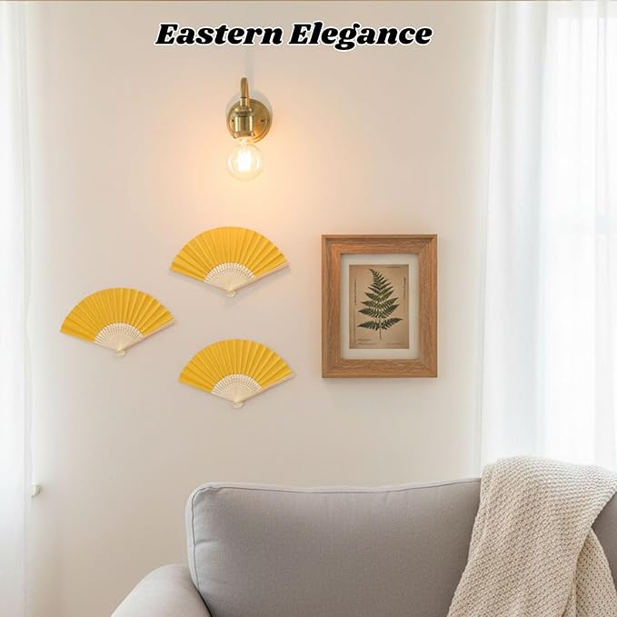 JOHOUSE 12 Pcs Foldable Hand Fan, 8.3 Inch Yellow Paper Fans for Lemon Party Decorations, Wedding, Baby Shower DIY Crafts Photography Props