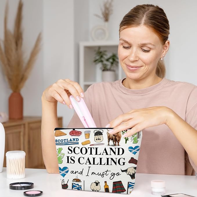 Scotland Travel Large Capacity Makeup Gift Bag, Cosmetic Bag Organizer With Zipper, Cute Makeup Pouch, Birthday Gift For Women Her Mom Girls, Scotland Is Calling