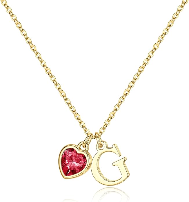 Turandoss Valentines Day Gifts for Her Trendy, Dainty 14K Gold Plated Initial A-Z Heart Birthstone Pendant Necklace Personalized Bridesmaid Birthday Valentines Jewelry Gifts for Women Girls