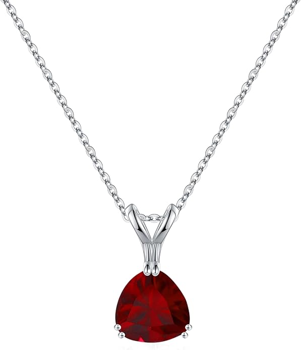 Turandoss S925 Sterling Silver Birthstone Necklaces for Women, Dainty 925 Sterling Silver 12 Months Triangle Birthstone Pendant Necklace Silver Jewelry Birthday Gifts for Teen Girls