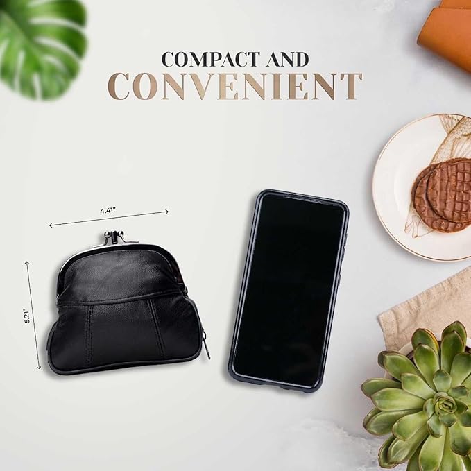 Leather Impressions Long lasting Coin Purse (Pack of 2) With Twist Clasp & Zipper Pocket For Keys, Cards Or Other Essentials- Elevate Your Style With Our Fine Stitched Slim Wallet (Black)