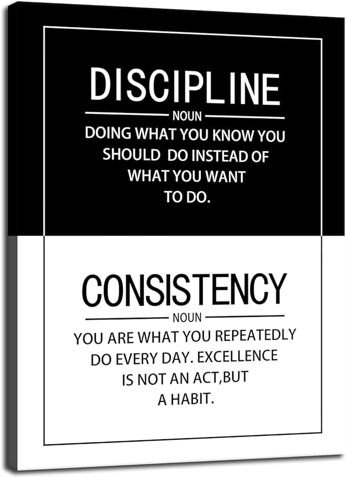 Inspirational Wall Art for Office Consistency Discipline Noun Quote Motivational Positive Poster Inspiration Canvas Painting Prints Wall for Living Room Home Decor Framed Artwork [30''W x 40H]