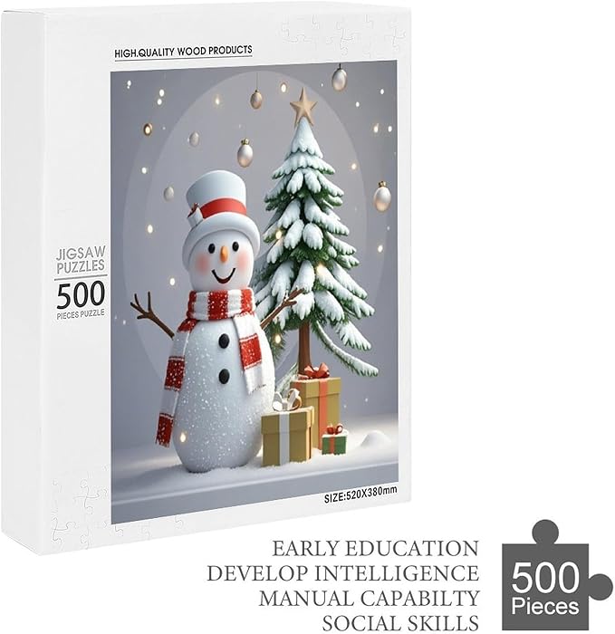 Wooden Puzzles for Adults 500 Pieces, Christmas Winter Snowman, Each Piece is Unique and Perfectly Put Together, are Special Home Decorations, Fun Puzzles, Party Games, Family Toys