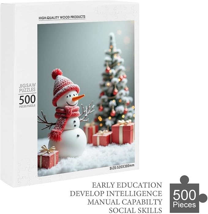 Wooden Puzzles for Adults 500 Pieces, Christmas Winter Snowman, Each Piece is Unique and Perfectly Put Together, are Special Home Decorations, Fun Puzzles, Party Games, Family Toys