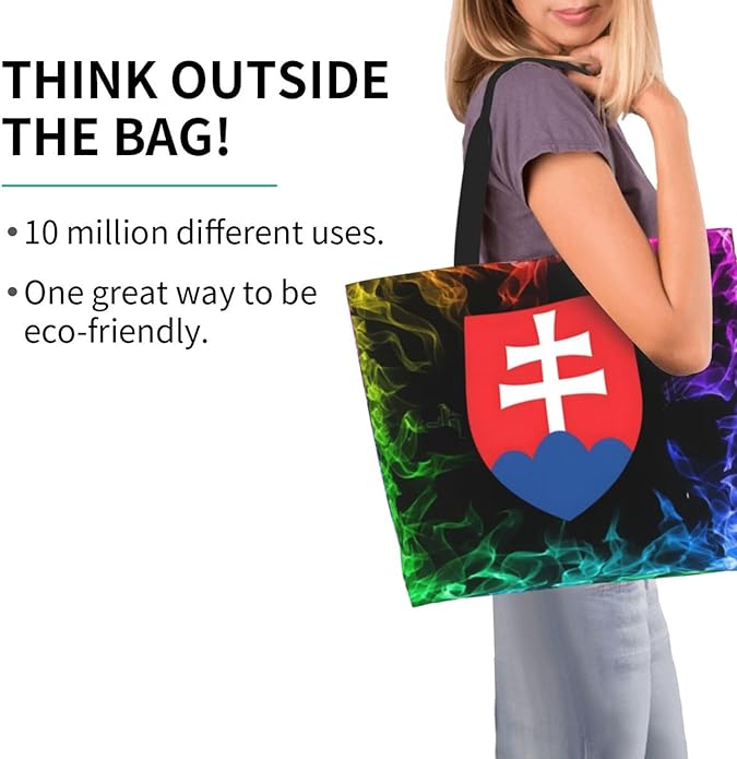 National Emblem of Slovakia Large Reusable Eco-friendly Shopping Bags Portable Storage Handbag