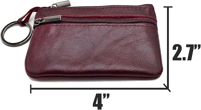 Multi-Functional Genuine Leather Wallet - Wine Red Compact Card Holder with 3 Zippers, Built-in Key Ring & Coin Purse for Travel (purple)