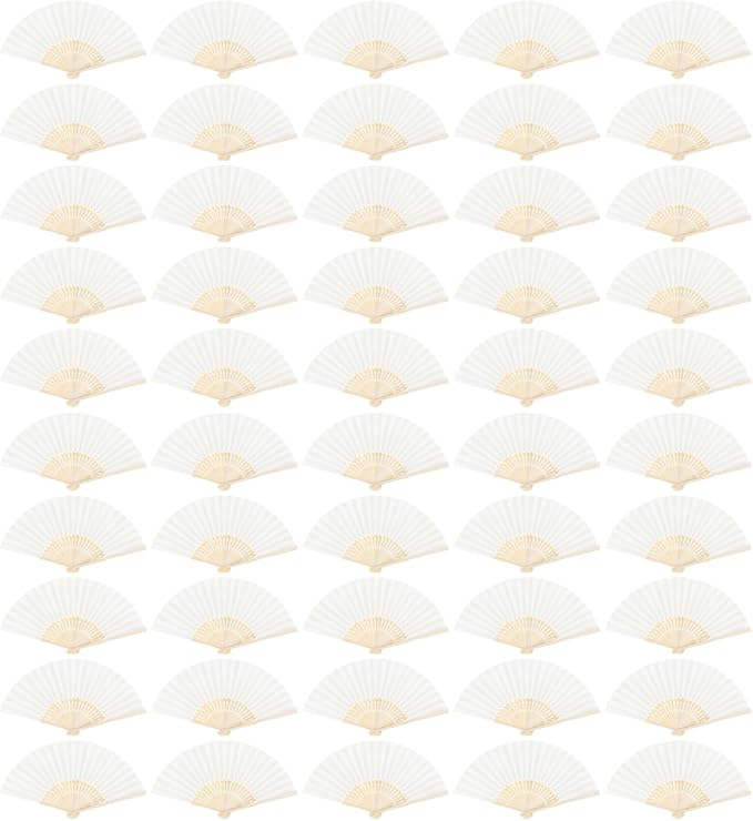 Paper Hand Fans, 8.3 Inch Foldable Handheld Fans for Wedding Favors, Party Decorations, Bridal Shower, Baby Shower, Summer Cooling, (White 50pcs)