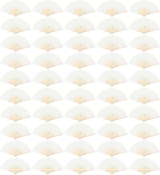 Paper Hand Fans, 8.3 Inch Foldable Handheld Fans for Wedding Favors, Party Decorations, Bridal Shower, Baby Shower, Summer Cooling, (White 50pcs)