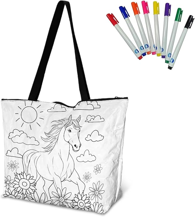 Cartoon Animal Printed DIY Coloring Tote Bag Waterproof Paper Handbags for Women Large Travel Shoulder Bags Purses