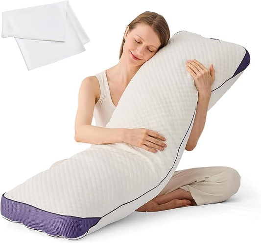 HOMELAB Adjustable Shredded Memory Foam Body Pillow Bundle with Mulberry Silk Pillowcase, Cooling Long Pillow Full Support for Side Sleepers, Back, Hip & Leg Comfort, 1 Pack 20"x52"