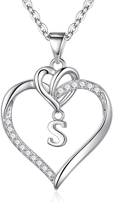 STORUP Valentines Gifts for Women Teen Girls - Heart Initial Necklaces for Women Girls, 14K-Gold-Plated CZ Initial A-Z Heart Necklaces for Teen Girl Jewelry Valentines Gifts for Her Mom Wife Sister
