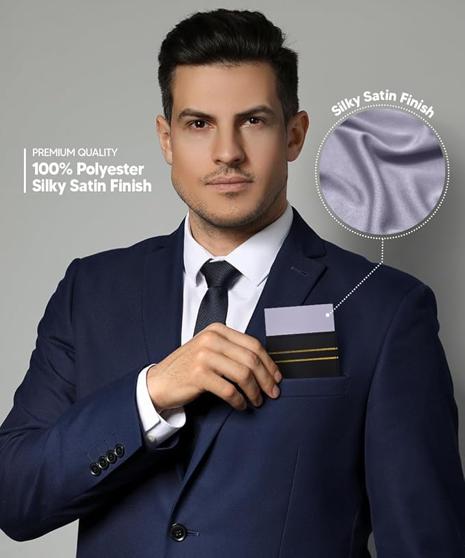 Premium Pre-Folded Four-Point Suit Pocket Square for Men with Sewn Pocket Fold