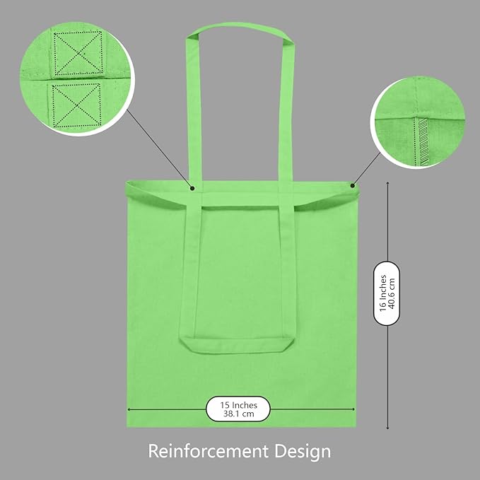 TOPDesign 6-Pack Economical 16"x15" Baby Green Cotton Tote Bags, Lightweight Medium Reusable Grocery Shopping Cloth Bags, Suitable for DIY, Advertising, Promotion, Gift, Activity