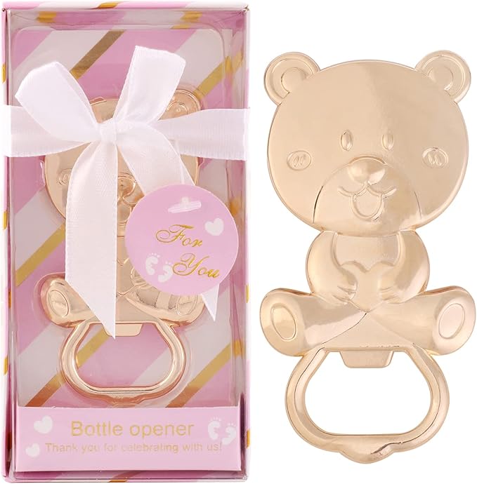 24 pcs Baby Shower Favors for Guest Bottle Opener Baby Shower Keepsake Baby Shower Return Gift for Guest Baby Shower Souvenir for Boy or Girl Baby Shower Decorations (Pink Bear)