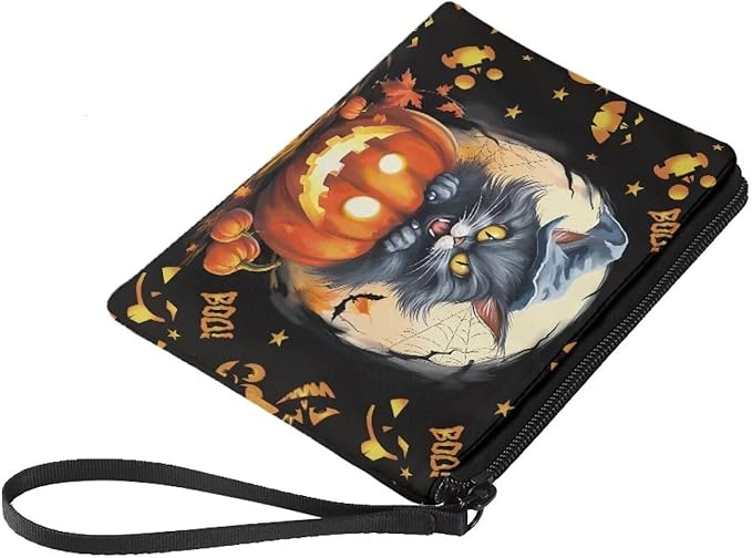 Dolyues Halloween Coin Purse Black Cat Small Change Purse Card Holder Black Wallet for Women Men Portable Zipper Coin Purse Mini Change Wallet