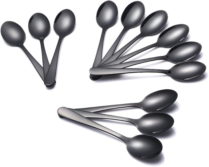 Buyer Star 12 Pieces Black Teaspoons 5.5-Inch Mini Coffee Spoons Stainless Steel Sugar Demitasse Espresso Spoons
