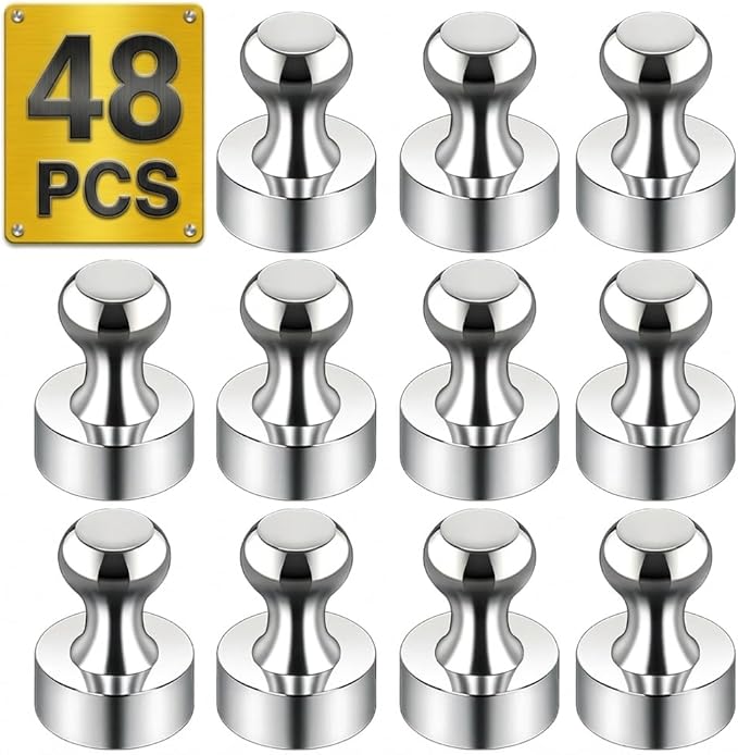 Tiergrade Metallic Magnets, Refrigerator Magnets, 48 Pack Magnetic Push Pins, Strong Fridge Magnets, Multi-use Whiteboard Magnets Perfect for Kitchen Office Classroom
