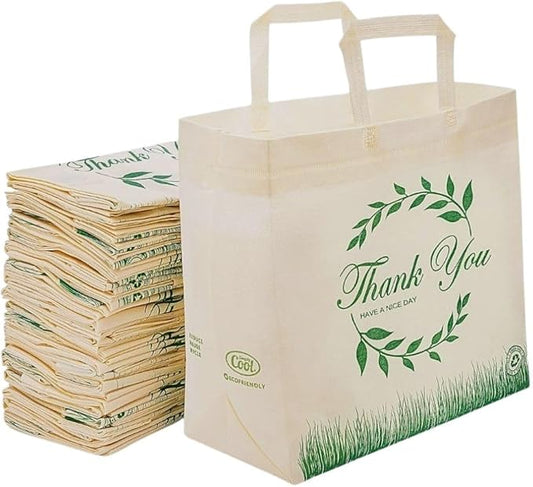 Simply Cool 50 Pack Reusable Thank You-Have a Nice Day Eco-Friendly Large Grocery Shopping Bags 14.5"x14"x6.6" Durable, Recyclable, Washable, Foldable Tote Bags Bulk