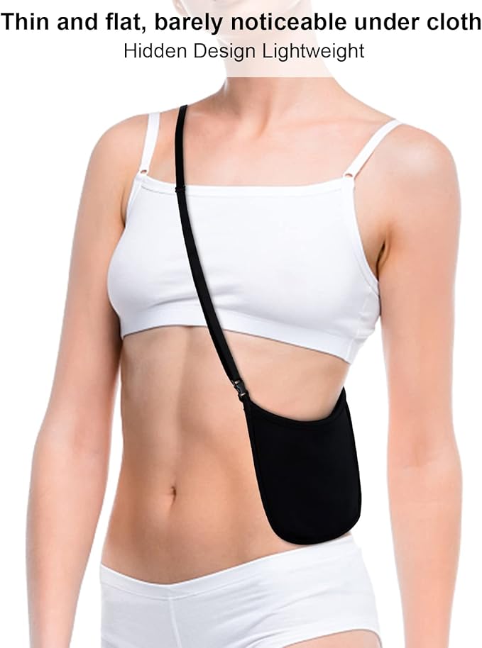 Hidden Wallet, Travel Hidden Wallet Under Clothes, Undergarment Crossbody Secert Body Pouch for Passport Money & Valuables (Black)