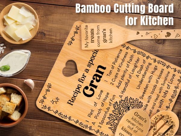 Gran Gifts - "Recipe for a Special Gran" Gran Gifts for Grandma Cutting Board Set, Bamboo-Made Engraved Utensil Set Gifts for Gran Cutting Board, Mothers Day Gifts for Gran. - Image 4