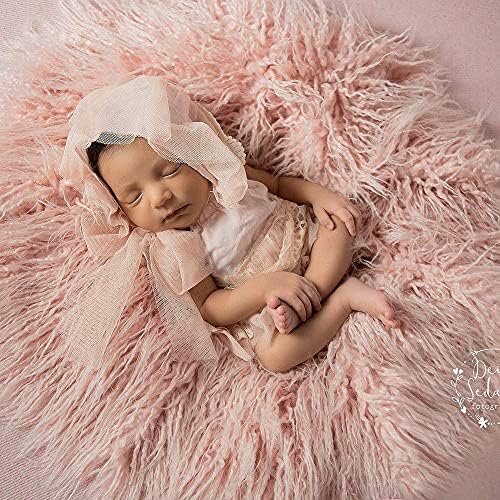Newborn Photo Props Faux Fur Round 23.6 inch Soft Baby Boy Girl Photo Blanket Studio Photo Mat (3pcs Pale Pink) - Image 5