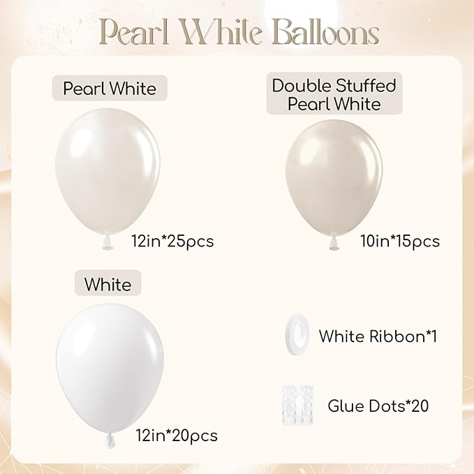 60pcs Double Stuffed Pearl Balloons 12inch, Pearl White Balloons, White Latex Balloon for Wedding Bridal Baby Shower Birthday Party Decorations