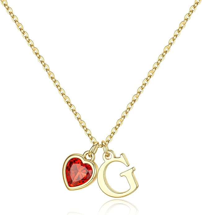 Turandoss Valentines Day Gifts for Her Trendy, Dainty 14K Gold Plated Initial A-Z Heart Birthstone Pendant Necklace Personalized Bridesmaid Birthday Valentines Jewelry Gifts for Women Girls