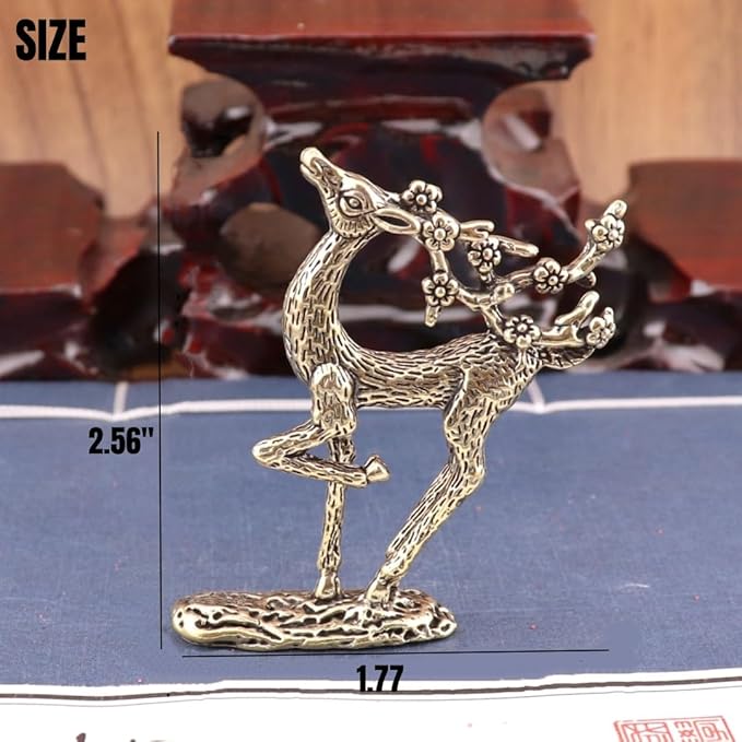 Christmas Brass Deer Figurines,Mini Solid Brass Statue,2Pcs Miniature Deer Statues for Christmas Decor, Home Decorations