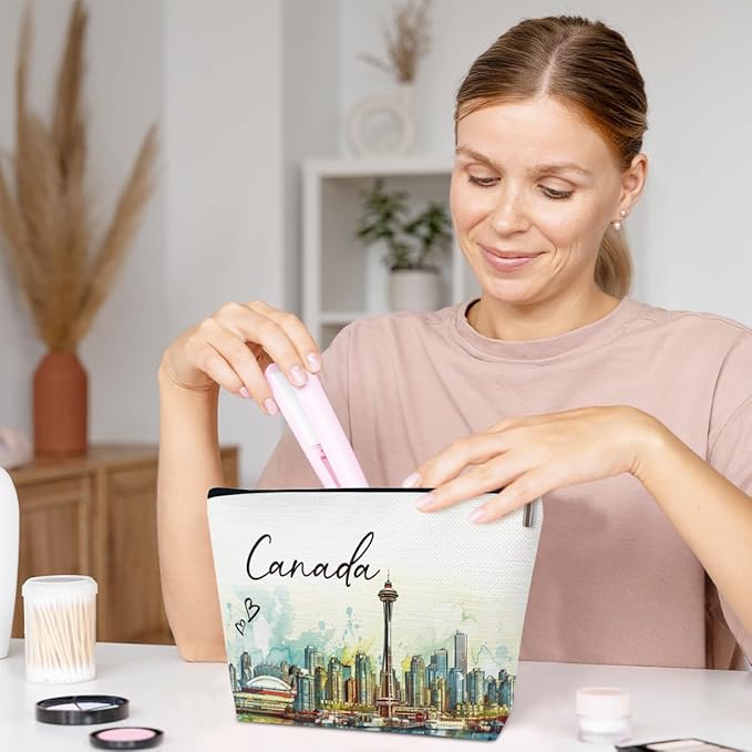 Canada Travel Gifts Makeup Bag, City Travel Cosmetic Bag for Purse, Watercolor Makeup Bags, Canada Souvenir, Trip Favors for Traveller Lovers, City Themed Organizer