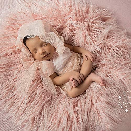 Newborn Photo Props Faux Fur Round 23.6 inch Soft Baby Boy Girl Photo Blanket Studio Photo Mat Light Pink - Image 3