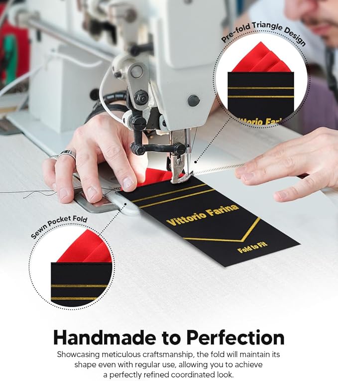 Premium Pre-Folded Four-Point Suit Pocket Square for Men with Sewn Pocket Fold
