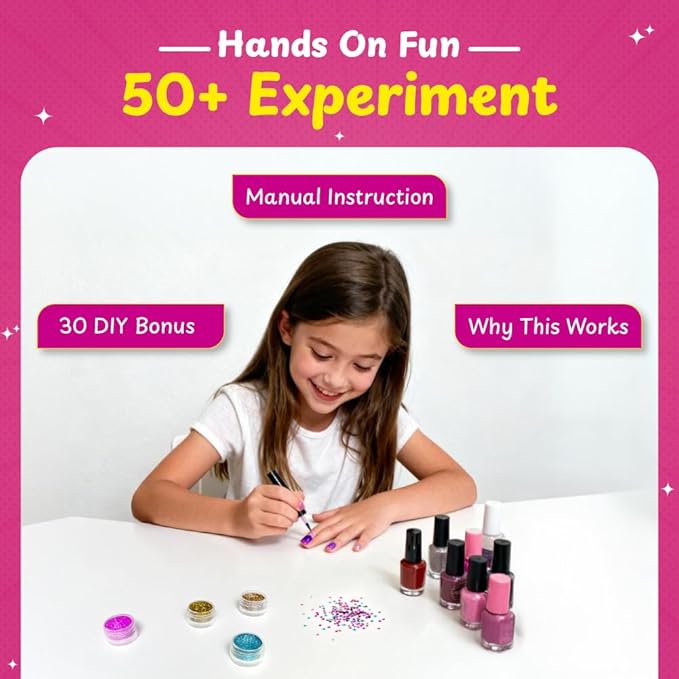 50+ Experiments Science Kit for Girls, Includes DIY Nail Art, Personalised Jewellery, Lip Balm, Frozen Wonderland | Birthday Gift for Girls, Educational Toy for Kids - Curious Junior