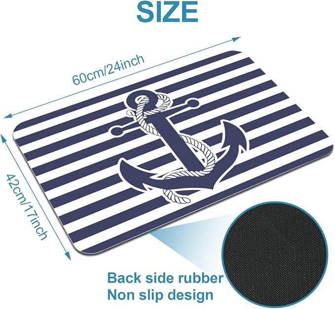 Nautical Anchor Bathroom Mat, Non-Slip Super Absorption Bath Carpet with Rubber Backing, Fit Under Bathroom Doormat Floor Rugs for Shower Buthtub Sink, 17"x24"
