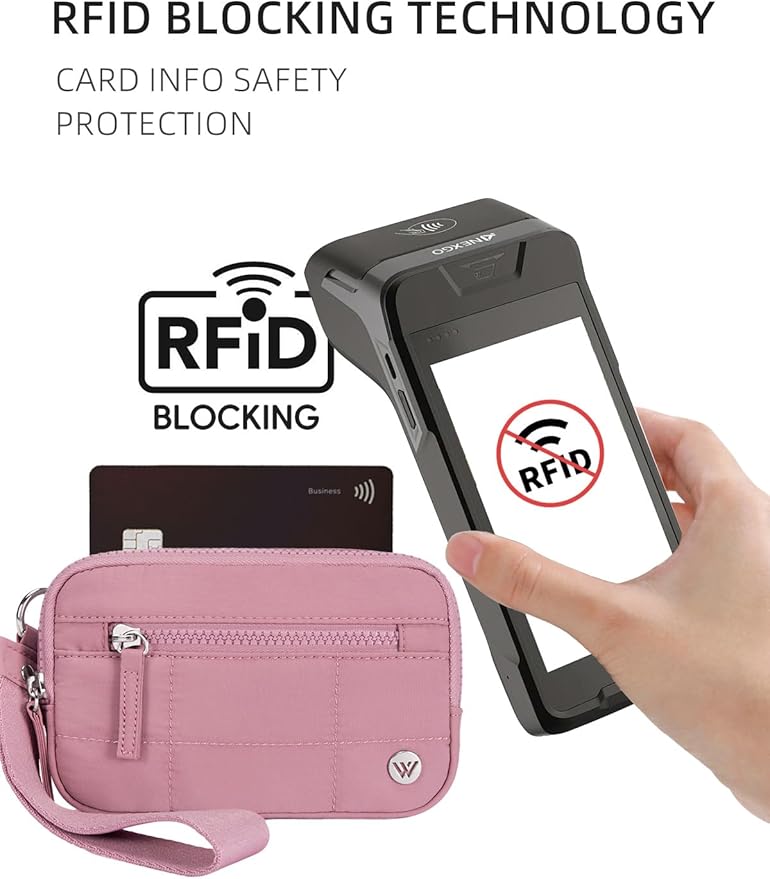 WESTBRONCO Wristlet Wallets for Women Nylon Quilted RFID Wallet with 3 Zipper Purse for Travel