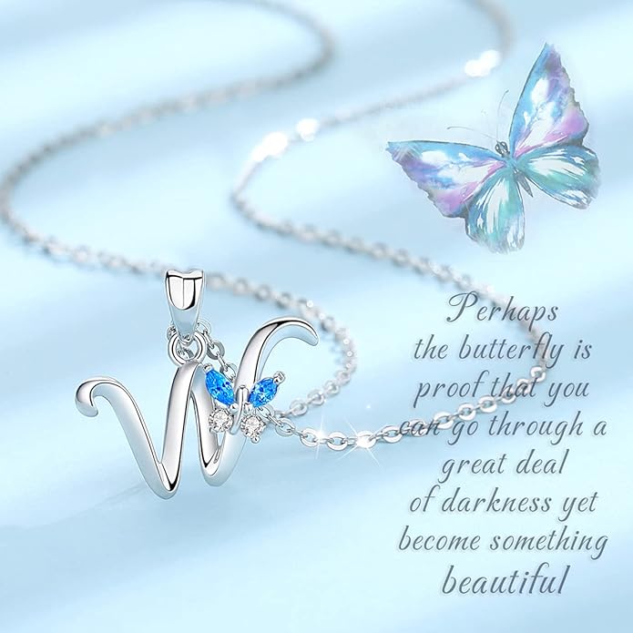EUDORA Sterling Silver Butterfly Initial Necklaces for Women, Elegant Letter Neckles Personalized Gift for Mother, Sister, Daughter, 18 inch Chai