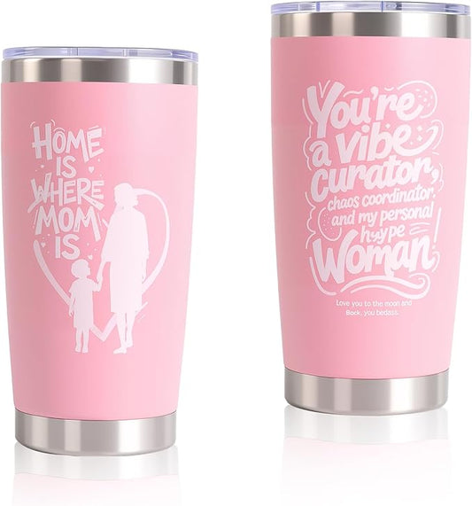 Birthday Gifts for Mom and Best Mom Ever, Personalized Tumbler Engraved Merry Chrismas Present for Her,Women, Wife, Daughter, Sister - Thoughtful Gift Basket for Mothers Day,Pink