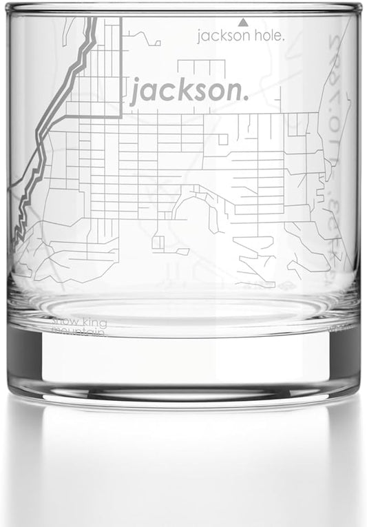 Well Told Engraved Jackson Wyoming Map Rocks Glass, Old Fashioned Glassware (11 oz, Clear) Etched Bourbon Tumbler, Gifts For Whiskey Lovers